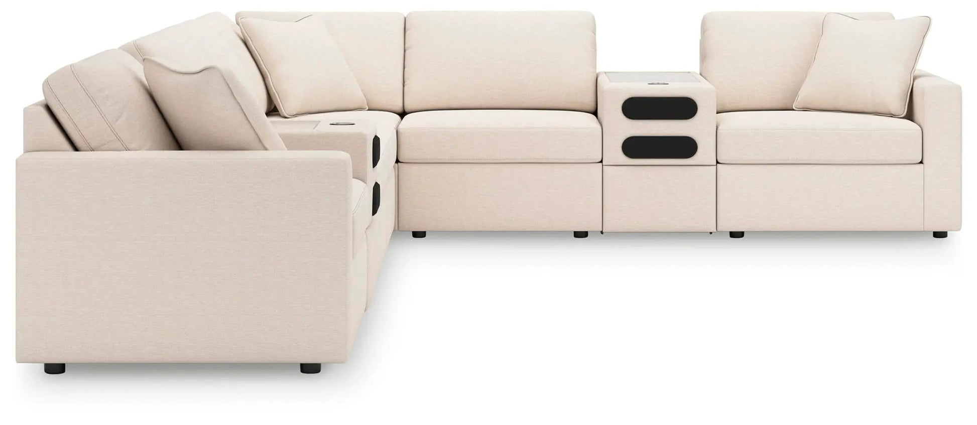 Modmax Sectional Oyster stationary sofa with built-in storage console in oyster fabric on Tampa Home & Garden Store