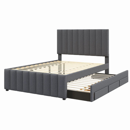 Upholstered Bed with Twin Trundle and 3 Drawers