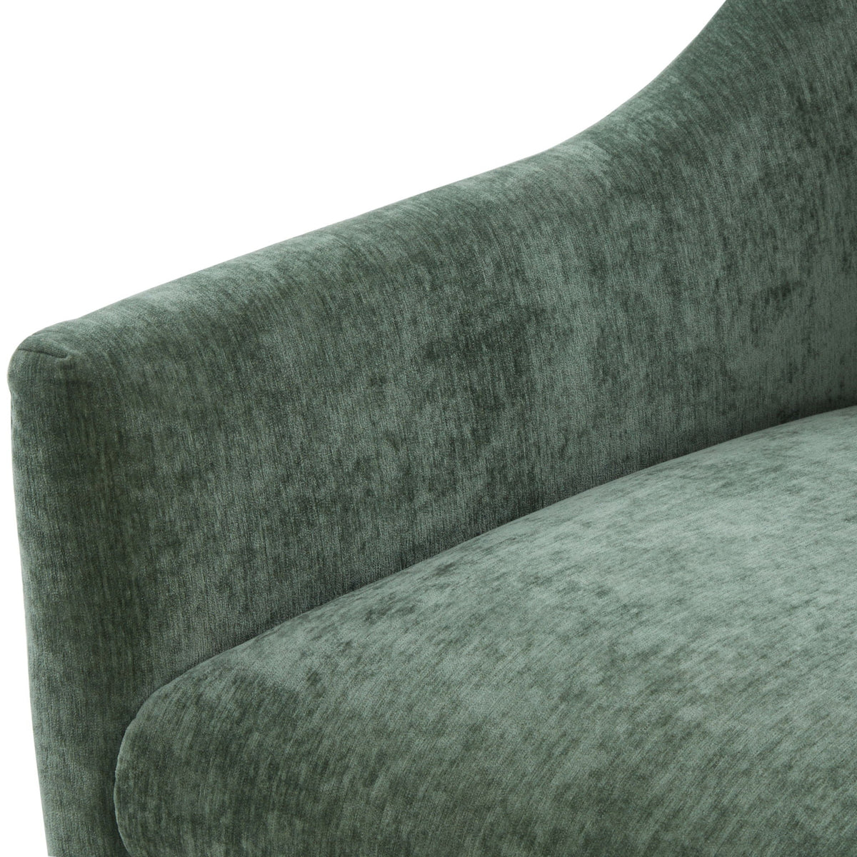 Skirted swivel accent chair dark green velvet upholstery close-up on Tampa Home & Garden Store