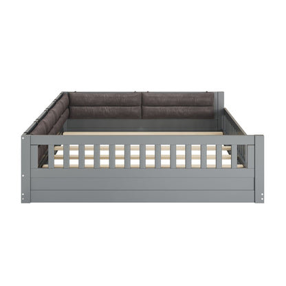 Upholstered Platform Bed With Guardrail And Pillow gray fabric bed with side rails on Tampa Home & Garden Store