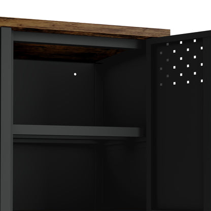 Storage Cabinet TV Stand with steel frame, black finish, dual cabinets and perforated panel on Tampa Home & Garden Store