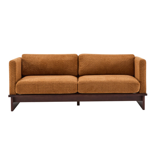 77 in Square Arm Modern Boucle Sofa by HouseOfZazla in burnt orange boucle with solid wood base on Tampa Home & Garden Store