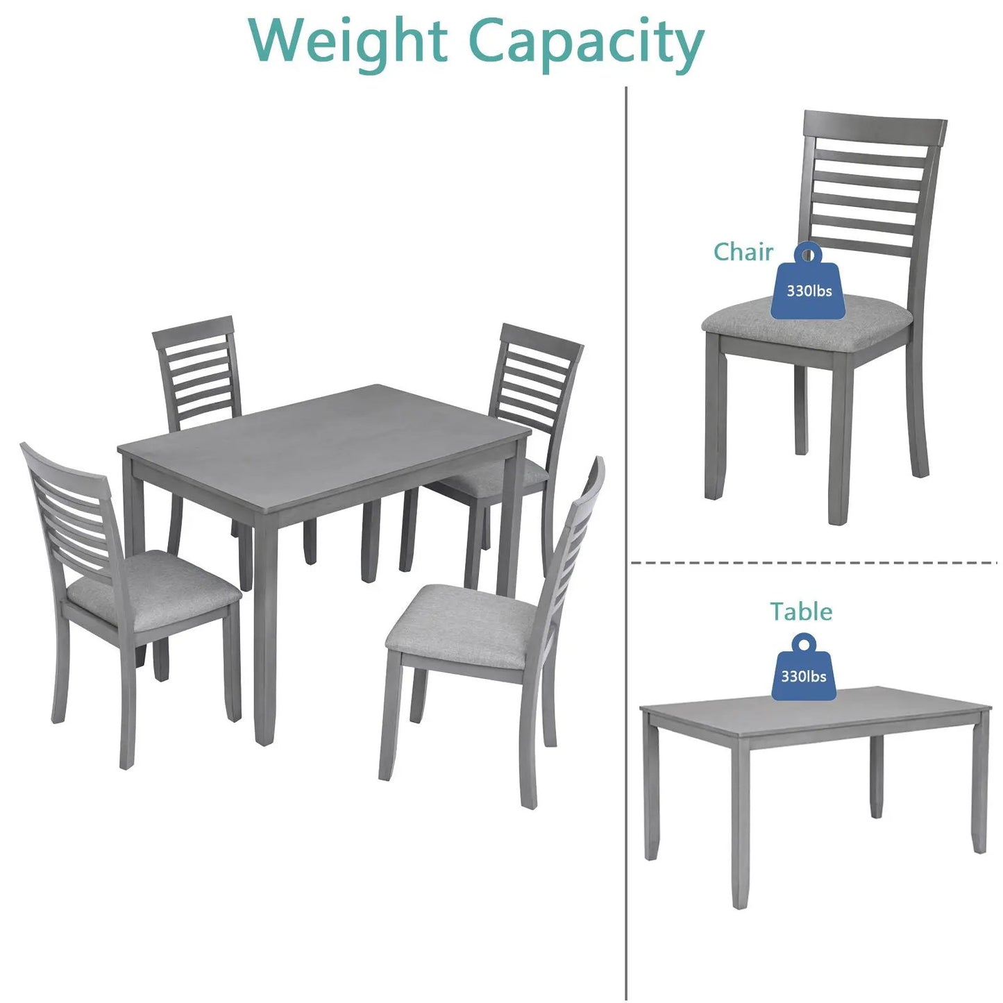5 Piece Modern Dining Set Table With Chairs