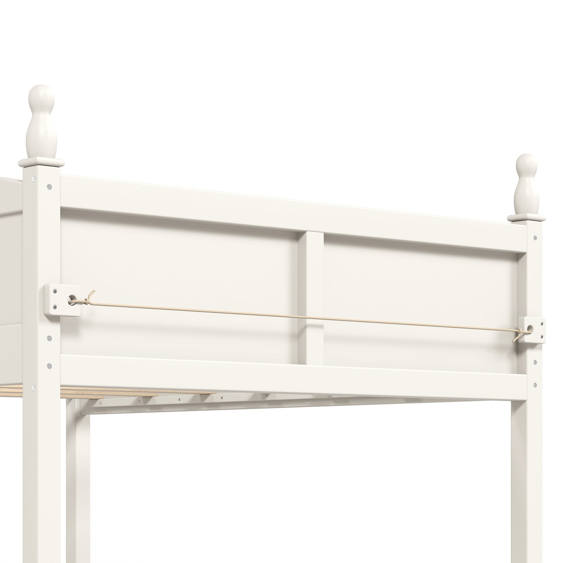 Full Size Low Loft Bed with Full-Length Guardrails white wooden frame HouseOfZazla on Tampa Home & Garden Store