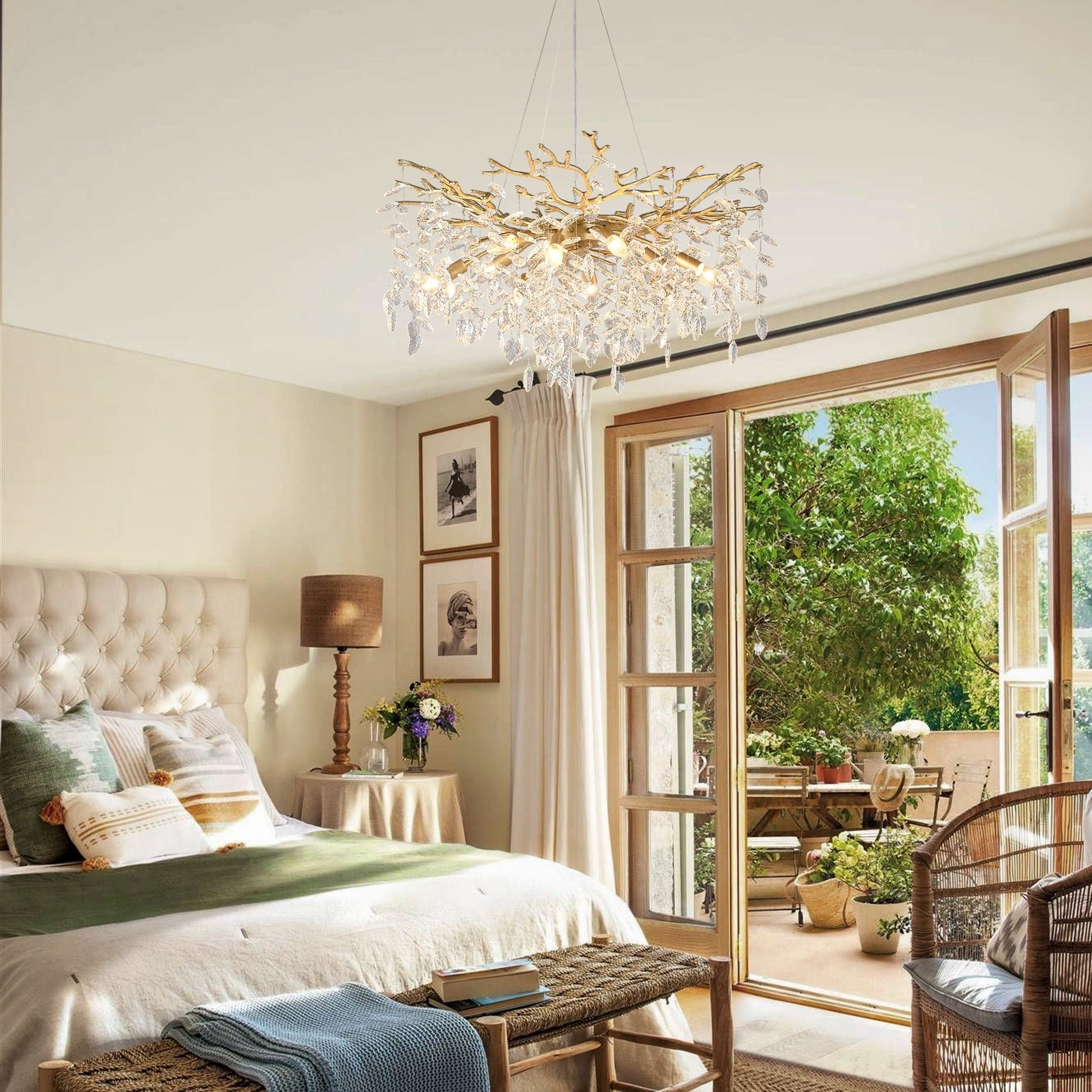 8-Light Crystal Gold Chandelier by HouseOfZazla with crystal drops on gold branches on Tampa Home & Garden Store