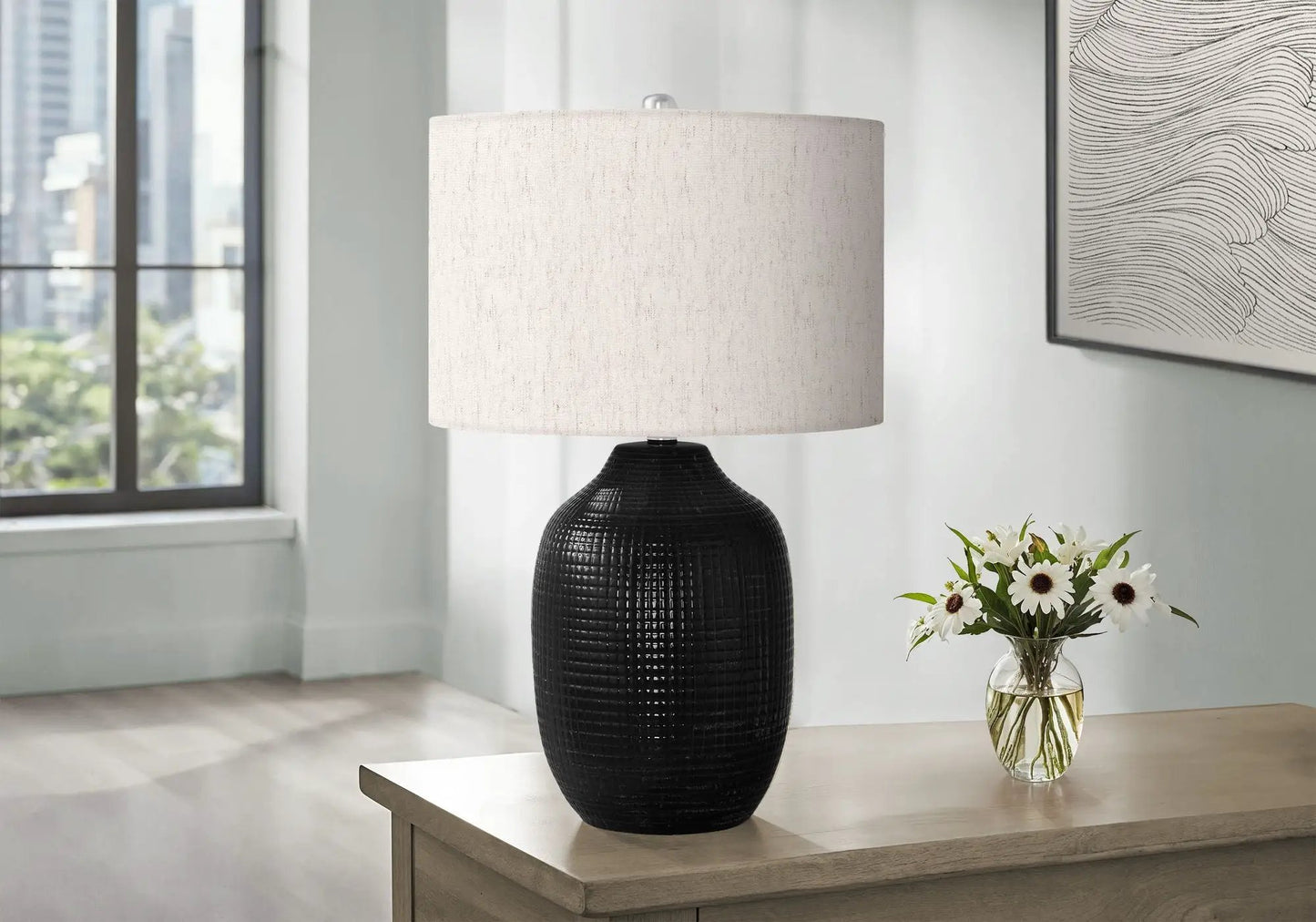 Table lamp ceramic black textured base with cream shade by Unique Piece Furniture on Tampa Home & Garden Store