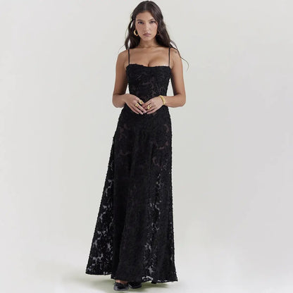 Black lace long dress with thin spaghetti straps, floor-length gown by FLIPSTYLEZLLC on Tampa Home & Garden Store