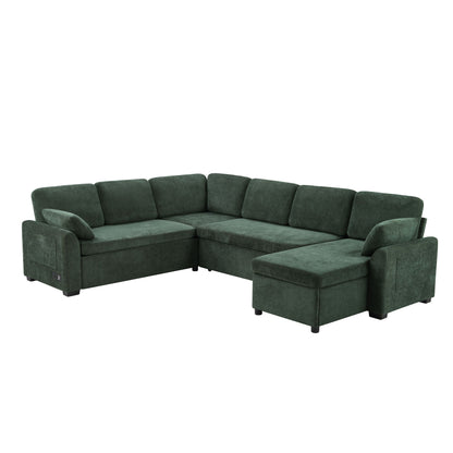 Convertible U-Shaped Sectional Sofa Bed with Reversible Chaise in green velvet by HouseOfZazla on Tampa Home & Garden Store