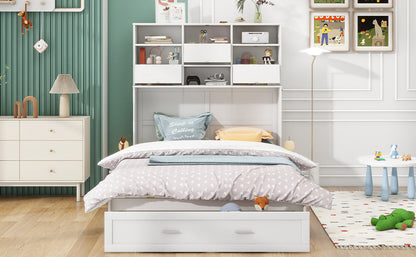 ueen Size Murphy Bed with Bookcase, Bedside Shelves and a Big Drawer, White - Tampa Home & Garden Store