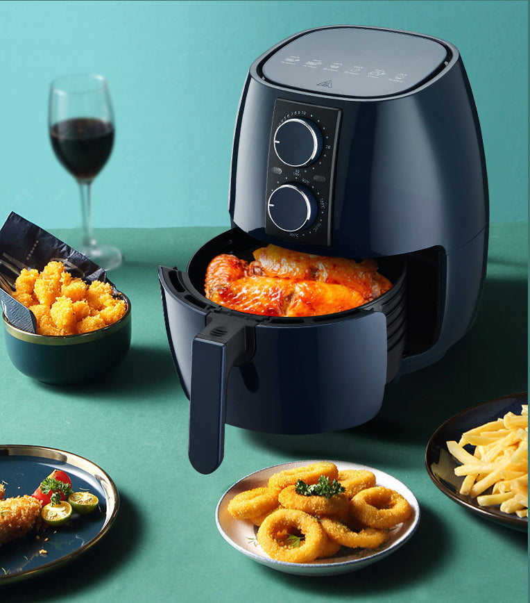 VIP Digital Presence navy 5L air fryer with pullout basket dual dials cooking chicken fries on Tampa Home & Garden Store