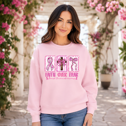 Faith Over Fear Pink Ribbon Christian Sweatshirt