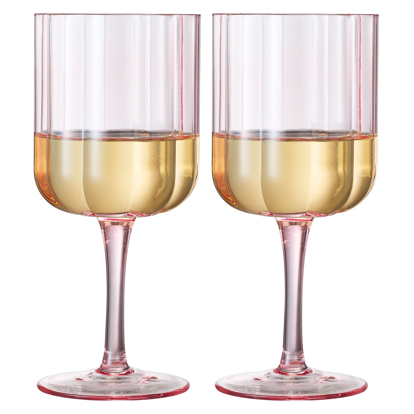 Set of Two Pink Flower Wave Stemmed Wine Glasses
