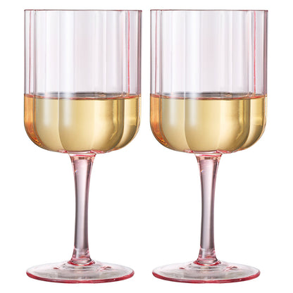 Set of Two Pink Flower Wave Stemmed Wine Glasses