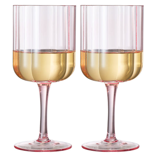 Set of Two Pink Flower Wave Stemmed Wine Glasses