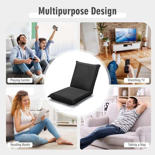 Adjustable 6 Positions Folding Lazy Man Sofa Chair Floor Chair-Black - Tampa Home & Garden Store