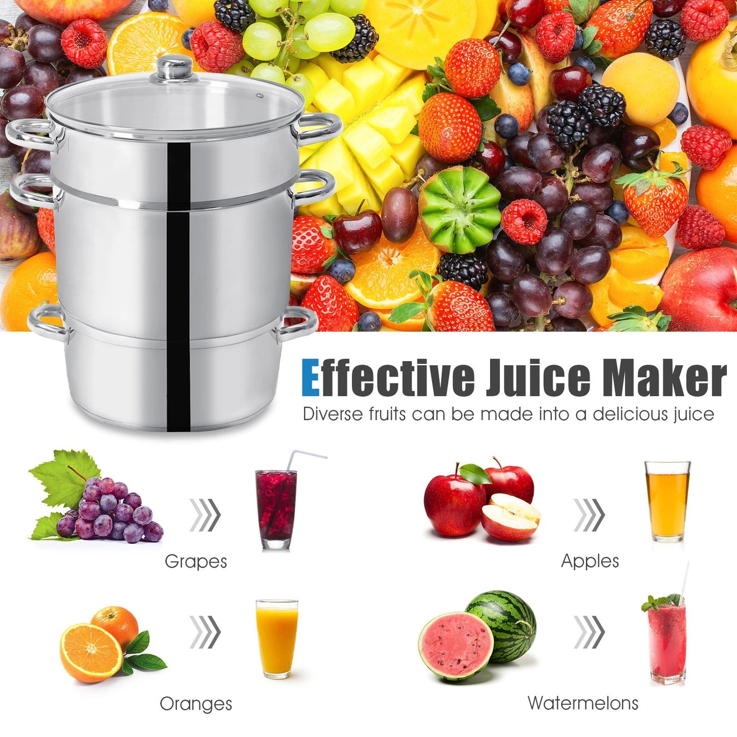 Vaporera para frutas de acero inoxidable de 11 cuartos