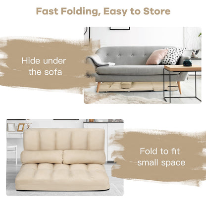 Sofá Cama Plegable de Suelo de 6 Posiciones con Funda de Tela Desmontable - Beige