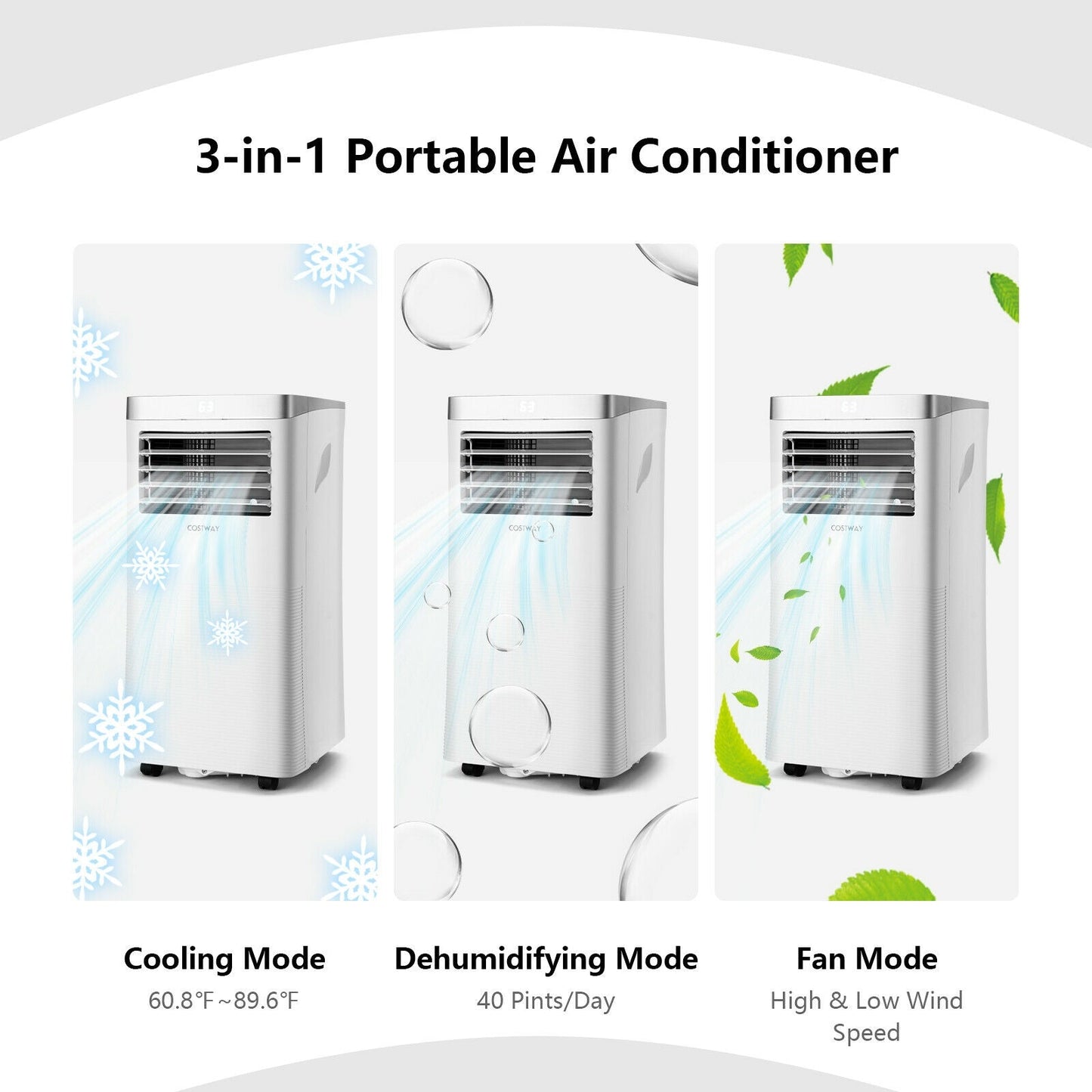 Aire acondicionado portátil 3 en 1 de 8000 BTU con control remoto - Blanco