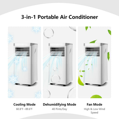 Aire acondicionado portátil 3 en 1 de 8000 BTU con control remoto - Blanco