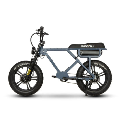FLASH AWD 1.0 electric bicycle blue frame with black EUNORAU saddle and battery pack on Tampa Home & Garden Store