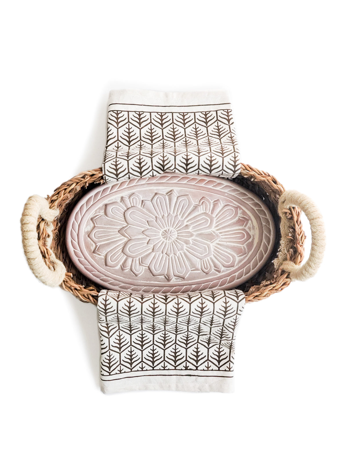 Coffret cadeau chauffe-pain et panier avec torchon - Fleur