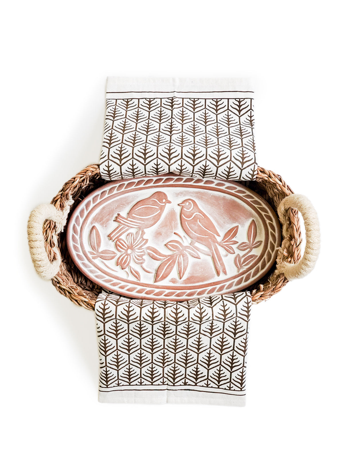 Coffret cadeau chauffe-pain et panier avec torchon - Lovebird Oval