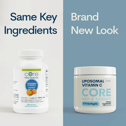 Two liposomal vitamin C softgel bottles: Core Med Science left, CORE right, 270 softgels each on Tampa Home & Garden Store