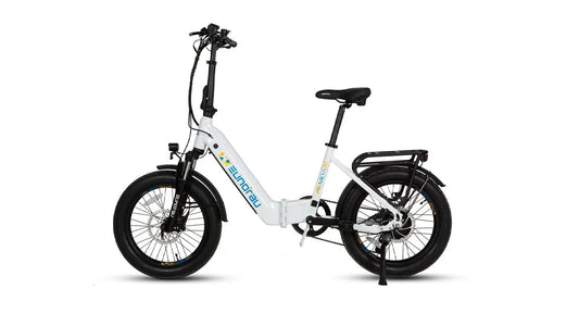 EUNORAU META20 1.0 City E-Bike, white step-through electric bicycle with front suspension, rear rack on Tampa Home & Garden Store
