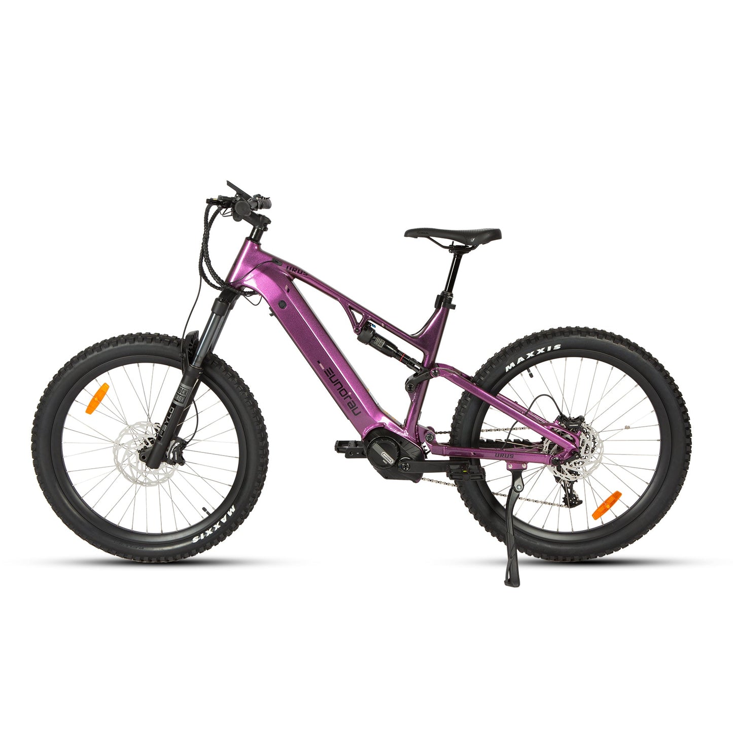 URUS 2.0 electric bike with purple frame, front suspension, disc brakes, mid-drive motor on Tampa Home & Garden Store