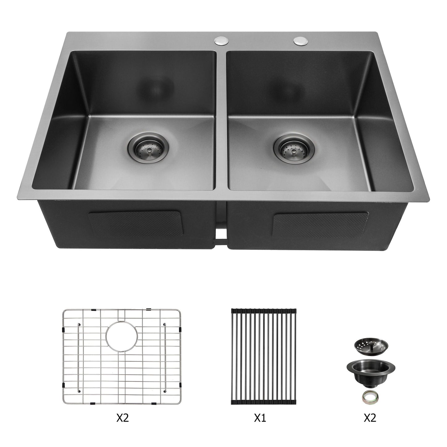 Double Bowl Drop in Kitchen Sink Gunmetal Black
