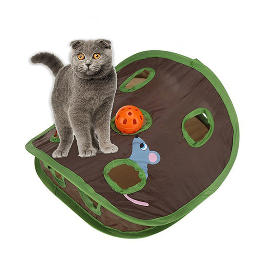 Sell My Stuff cat interactive 9-hole foldable hide‑and‑seek tunnel toy with orange ball on Tampa Home & Garden Store