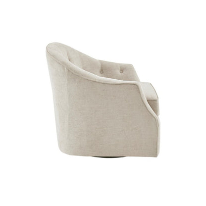 Beige swivel chair with 360-degree rotation and tufted back, solid wood frame on Tampa Home & Garden Store