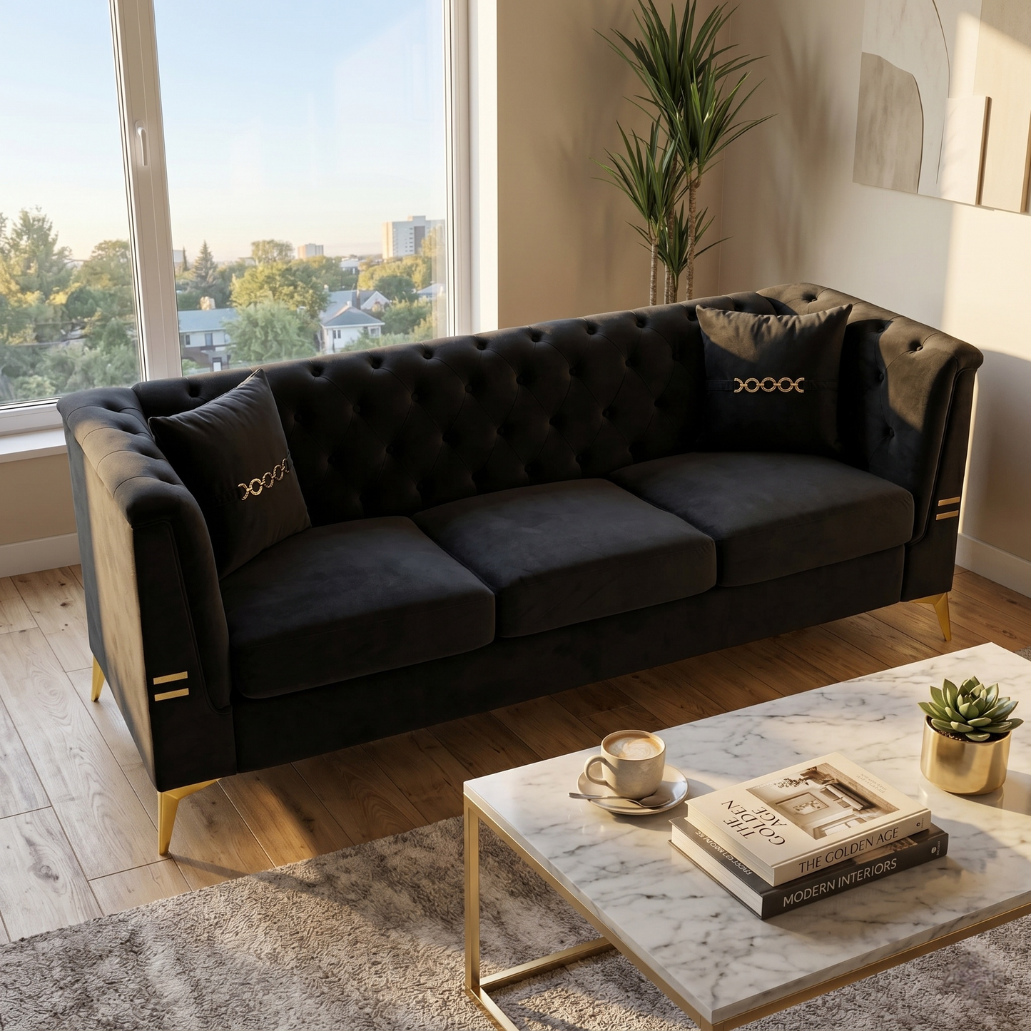 Contemporary Faux Sherpa Sofa and Two Pillows