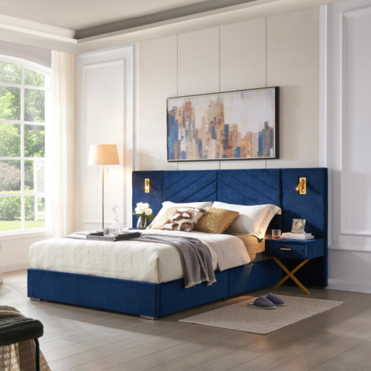 A Tufted Wingback Upholstered Bed With Sponge Pad