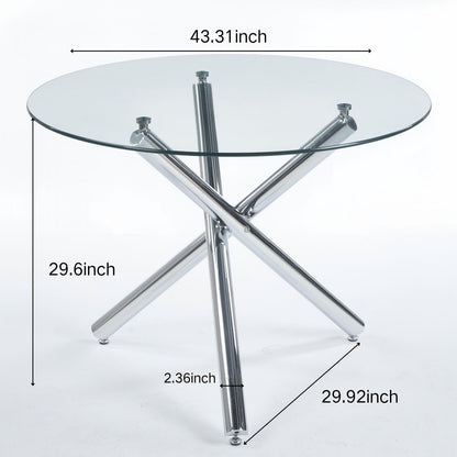 Dining Table round glass top with chrome X-frame legs, 43.31 in diameter on Tampa Home & Garden Store