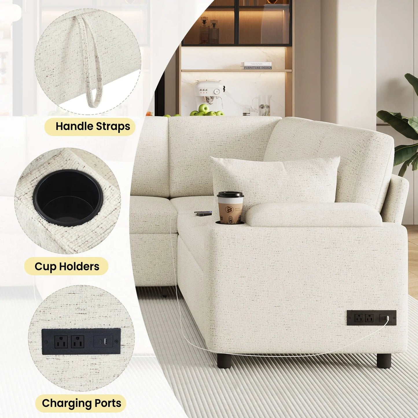 U Shaped Sectional Sleeper Sofa With Ports