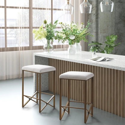 Backless Counter Stool with Padded Seat Ivory