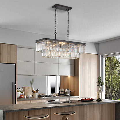 Rectangular crystal chandelier by HouseOfZazla, adjustable, black metal frame with prisms on Tampa Home & Garden Store