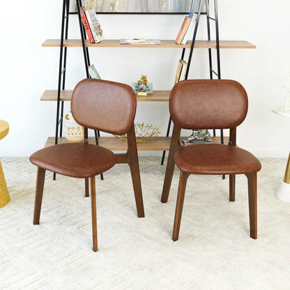 Kelsey stylish dining chair set of 2 with brown leather seats and dark wood legs on Tampa Home & Garden Store