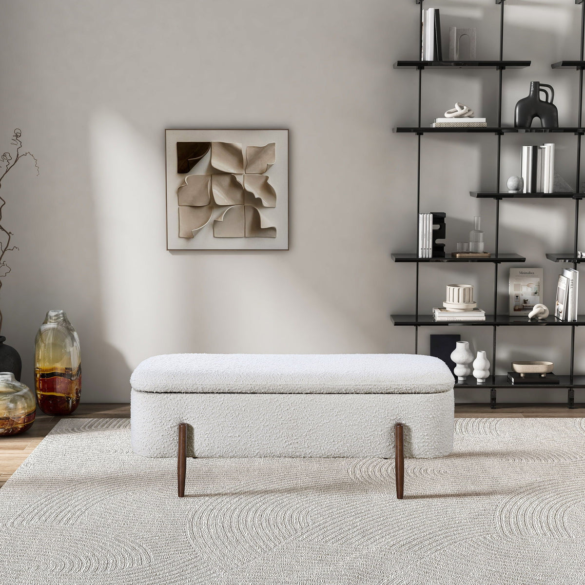 Ivory boucle upholstered storage bench with hidden storage by HouseOfZazla on Tampa Home & Garden Store