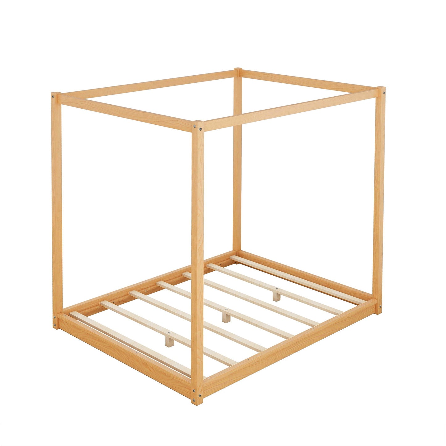 HouseOfZazla wood canopy bed frame with airflow slats and support legs, natural finish on Tampa Home & Garden Store