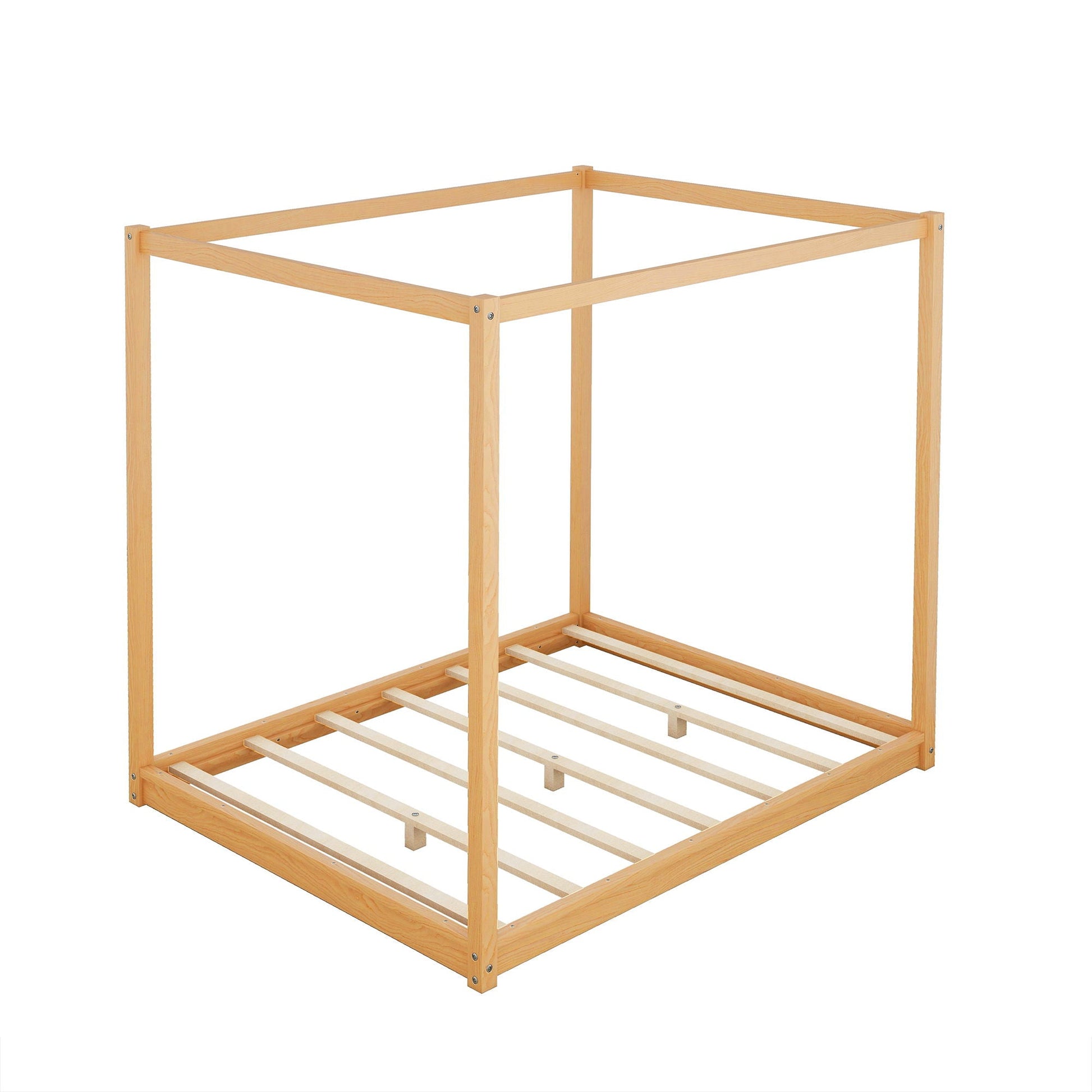 HouseOfZazla wood canopy bed frame with airflow slats and support legs, natural finish on Tampa Home & Garden Store