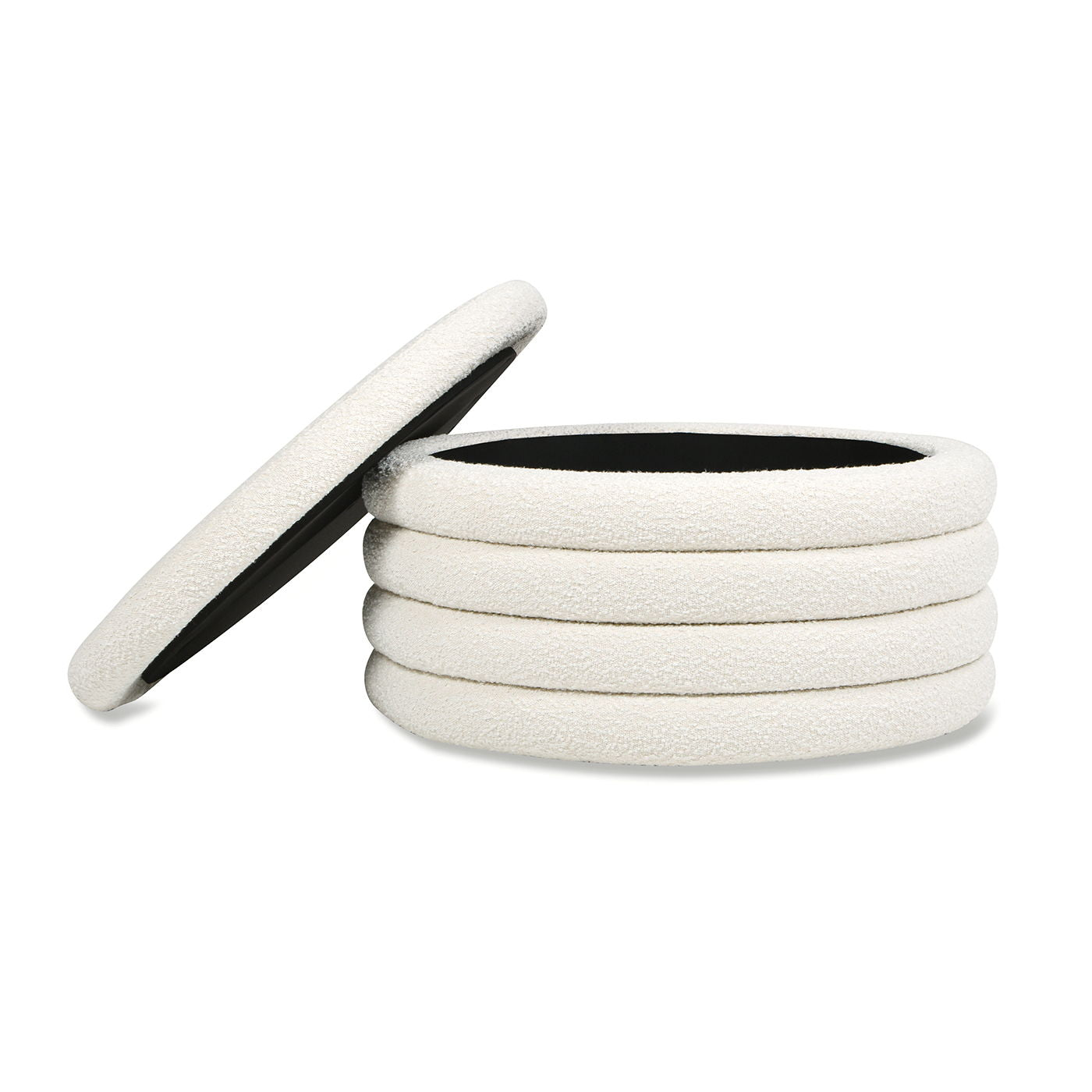 Fuji Oversized Round Storage Ottoman in white textured fabric by HouseOfZazla on Tampa Home & Garden Store