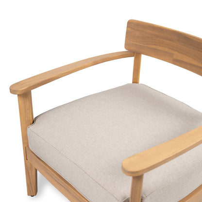 Mallorca Acacia Wood Club Chair with Seat Cushion, beige fabric cushion, HouseOfZazla on Tampa Home & Garden Store