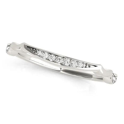 14k white gold graduated diamond wedding band with pavé diamonds along curved top on Tampa Home & Garden Store