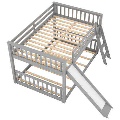 HouseOfZazla gray bunk bed with convertible slide and ladder, wooden slats on Tampa Home & Garden Store