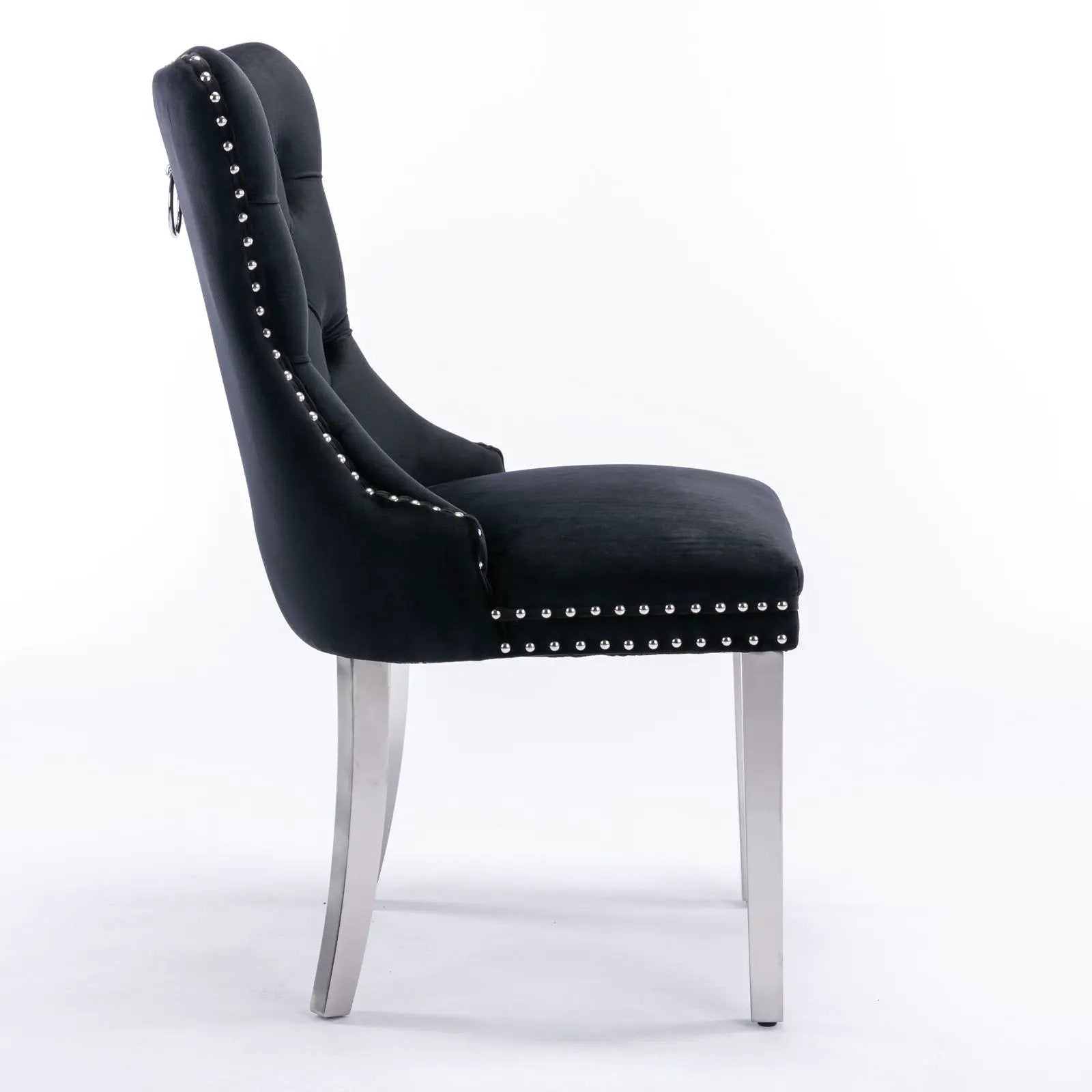 Nikki Contemporary Upholstered Dining Chair set of 2 black velvet with silver nailhead trim on Tampa Home & Garden Store