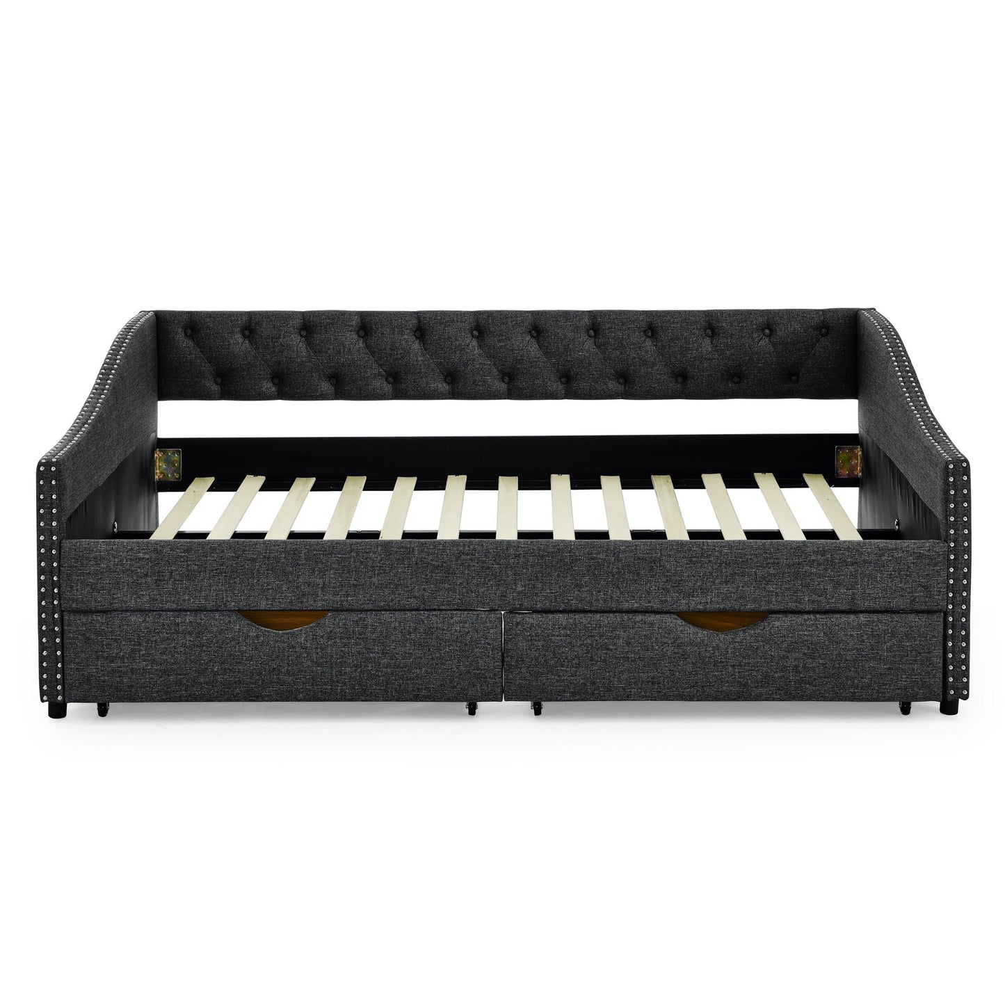 Upholstered Tufted Daybed with Storage Drawers