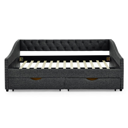 Upholstered Tufted Daybed with Storage Drawers