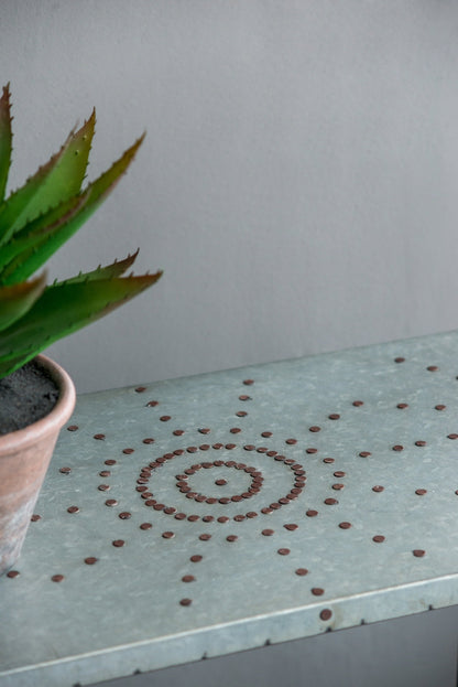 Gilbert Nesting Tables metal plant stand with succulent on galvanized surface and copper spirals on Tampa Home & Garden Store